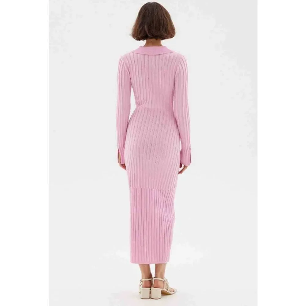 SOVERE Facet Knit Maxi Dress in Musk -Side front hem split size S NWT218 - Picture 5 of 9